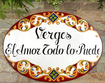 Mexican personalized House sign for outdoor, Talavera ceramic name sign, Spanish tile, Mexican home decor
