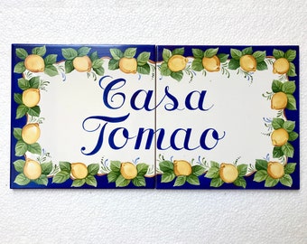 Hand painted tile mural Personalized name sign lemons, Custom ceramic tiles outdoor homedecor