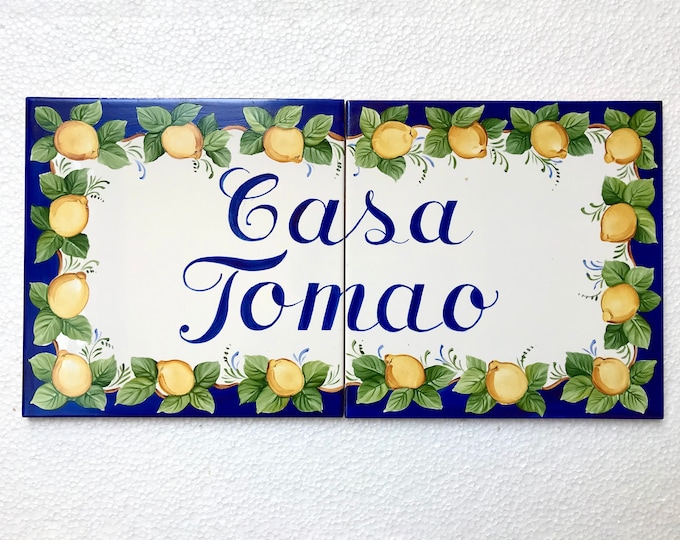 Hand Painted Ceramic Tile Mural | Personalized Lemon Name Sign