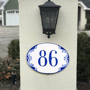 Oval custom House numbers Ceramic address plaque blue, Entryway door sign, House number sign, Address sign outdoor, Gift for the home image 2