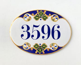 Talavera House Number Sign, Hand-Painted Ceramic Address Plaque for entryway