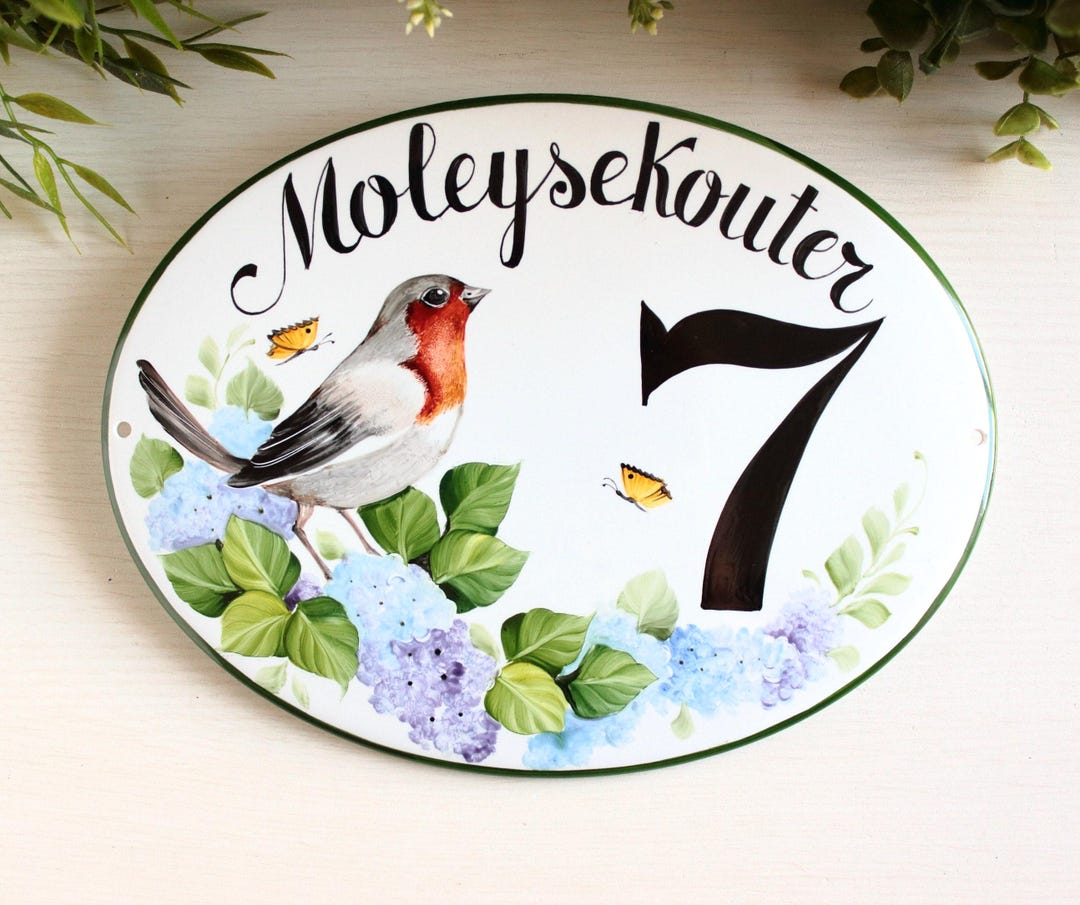 Robin Name Sign, Ceramic House Number Plaque, Custom Address Numbers ...