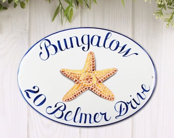Starfish Address Sign - Personalized house numbers - Coastal Outdoor wall plaque, Beach decor