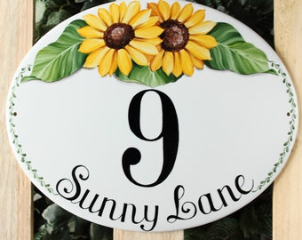 Custom house numbers Sunflowers Address plaque Ceramic, address sign, Front porch sign