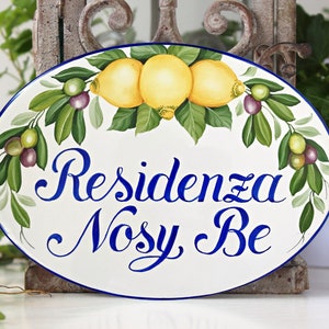 Custom outdoor sign with lemons and olives, Personalized house name sign Ceramic image 7