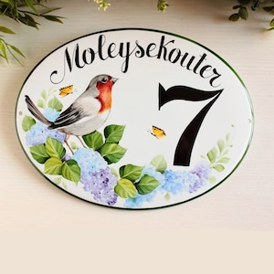 Robin House Number Plaque Address Sign Ceramic House numbers Personalized Garden Plaque Outdoor Door Sign