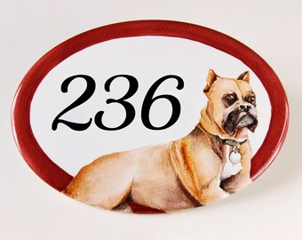 Personalized house number plaque with dog, Pet portrait, House name sign, gift for dog lovers