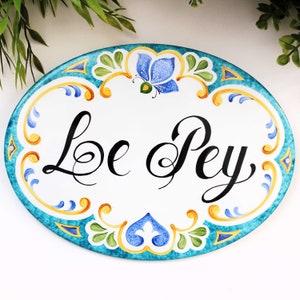 Letrero personalizado para el hogar, letrero de cerámica con nombre, letrero de casa de campo personalizado, decoración de pared para exteriores Talavera