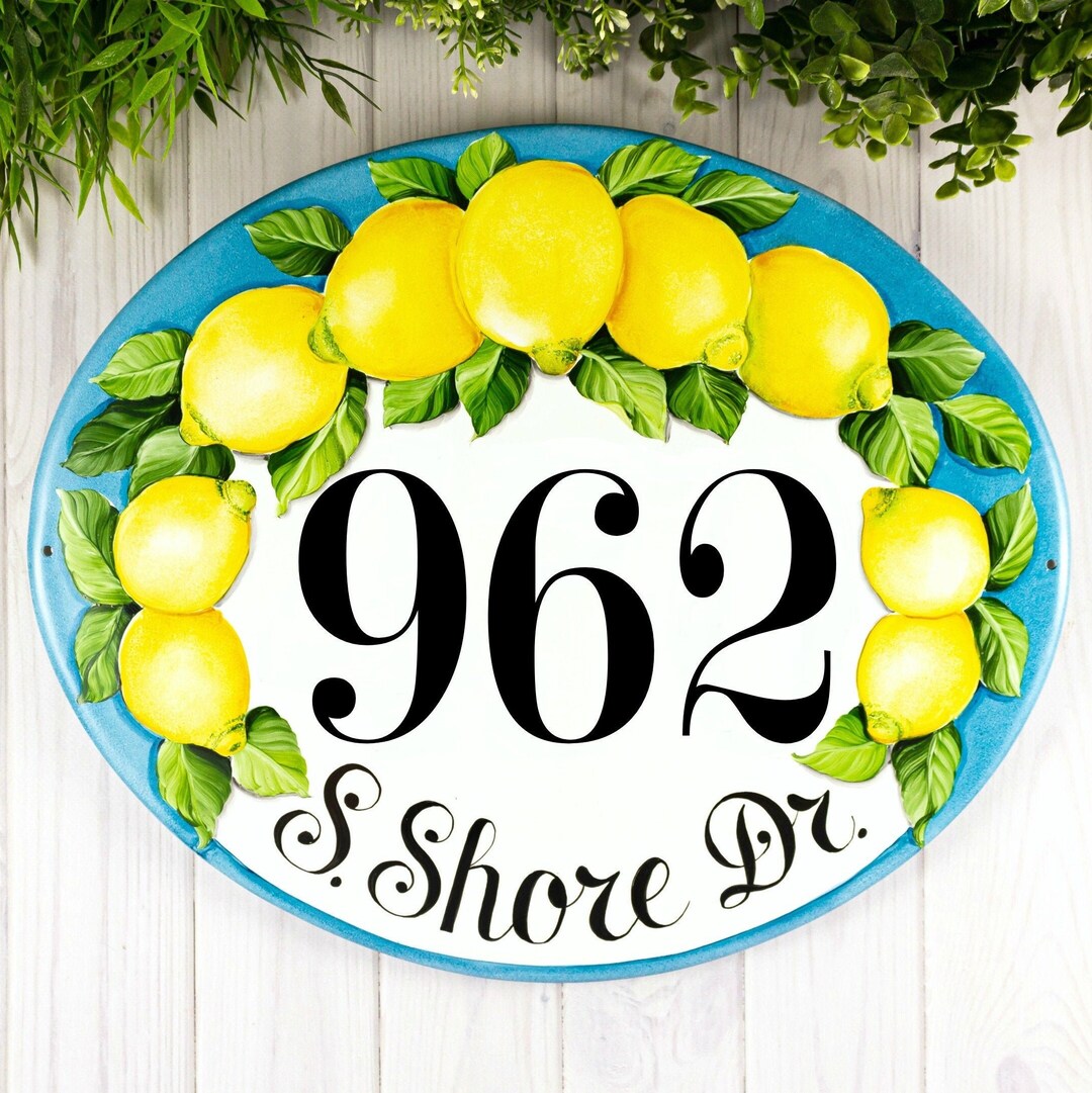 Numero Civico In Ceramica Personalizzato Stile Costiera Amalfi - Piastrella Decorativa Con Limoni - Foto 8