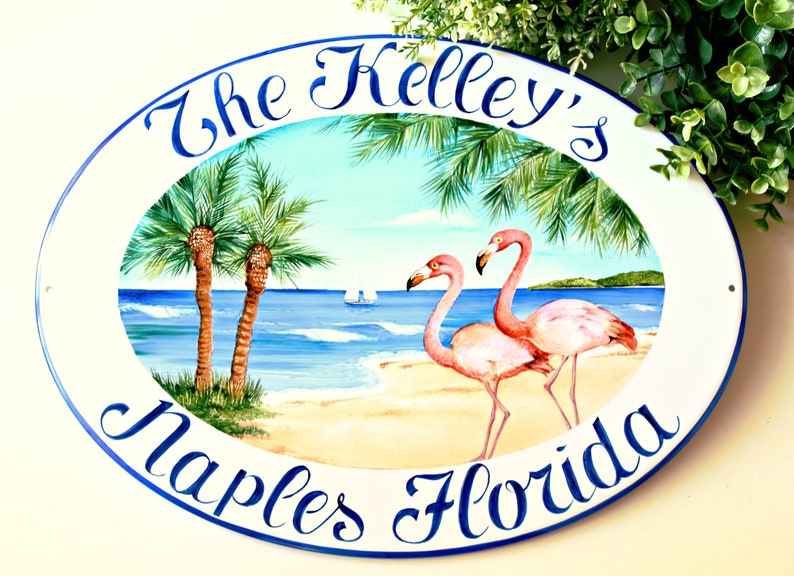 Beach House Name Sign Personalized With Pink Flamingos Etsy