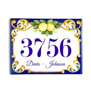 Spanish House numbers tiles lemon, Custom house sign, Family name sign exterior, Address plaque Ceramic