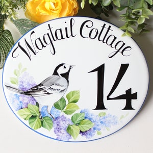 Bird Outdoor House Numbers, Custom Ceramic Address Sign - Cottage Sign with Family Name