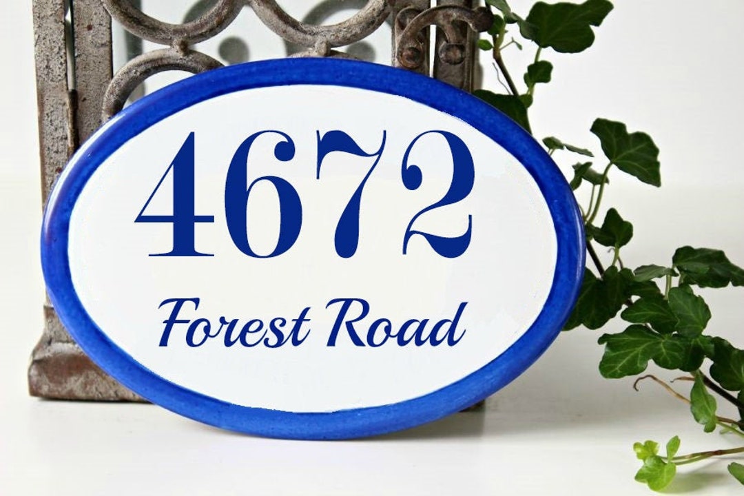 Oval Blue House Number Plaque Address Sign for Home Ceramic Etsy