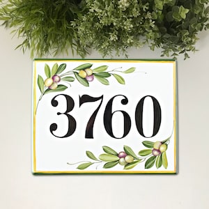 Olives branch House numbers Tile Outdoor house sign, Address tile, Custom house plaque, Ceramic house numbers