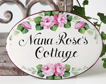 Ceramic house name sign Roses Custom cottage sign, Name garden plaque
