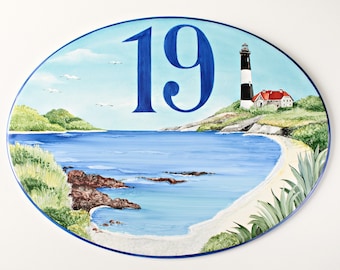 Lighthouse address plaque, Custom house number, Front porch sign, Personalized Beach sign, Lighthouse wall decor