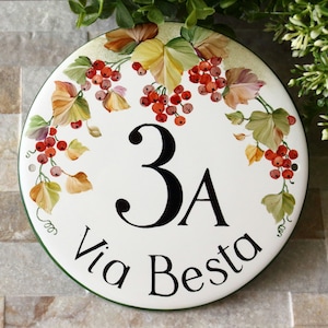 Personalized Round address sign, House Numbers with family name sign, Fall porch decor, Custom front door sign image 1