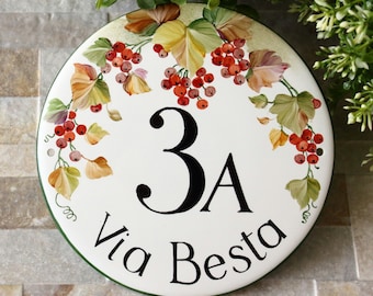 Personalized Round address sign, House Numbers with family name sign, Fall porch decor, Custom front door sign