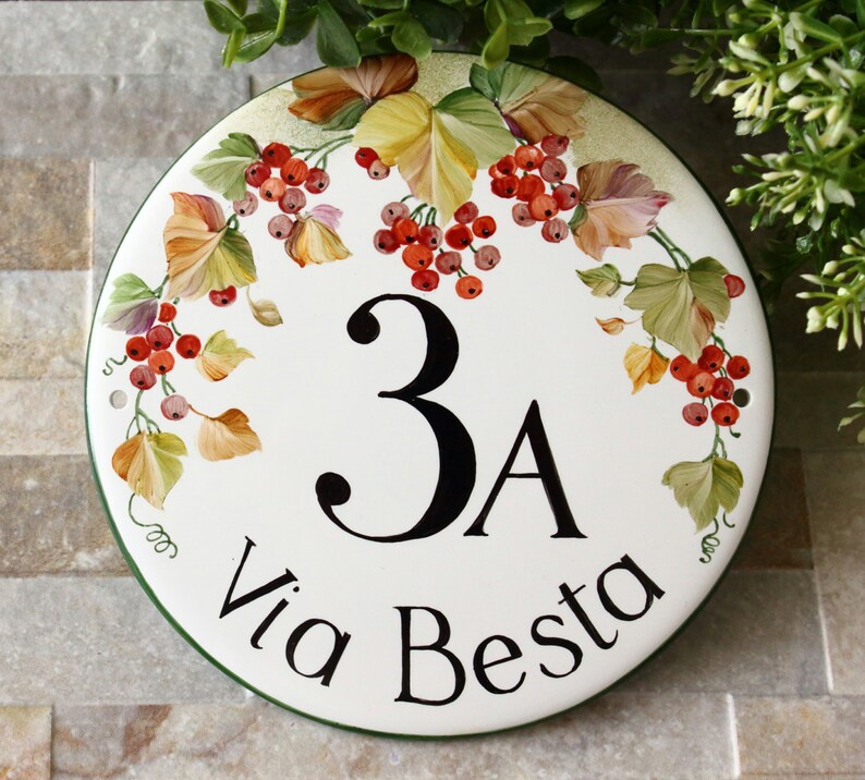 Personalized Round address sign, House Numbers with family name sign, Fall porch decor, Custom front door sign image 1