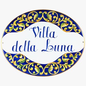 Targa in ceramica per la casa, Targa ovale dipinta a mano personalizzabile con nomi, numero civico, insegna per ville