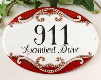 Numero civico ceramica personalizzato, decorazione mosaico, Targa casa con indirizzo e nomi