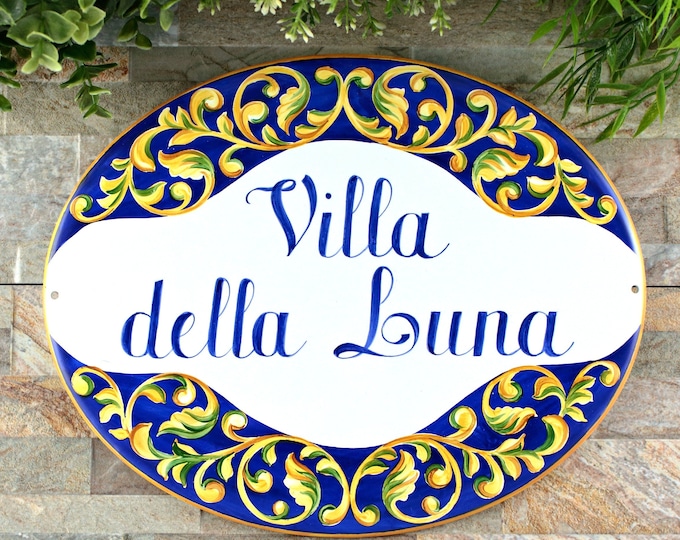 Personalisiertes Talavera-Hausschild aus Keramik, spanische Namensfliese, Adressnummern, Outdoor-Dekoration