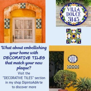 Blue Talavera House Sign Personalized Ceramic Address Numbers, Spanish House Name Sign Mediterranean Villa, Outdoor Home Decor image 10