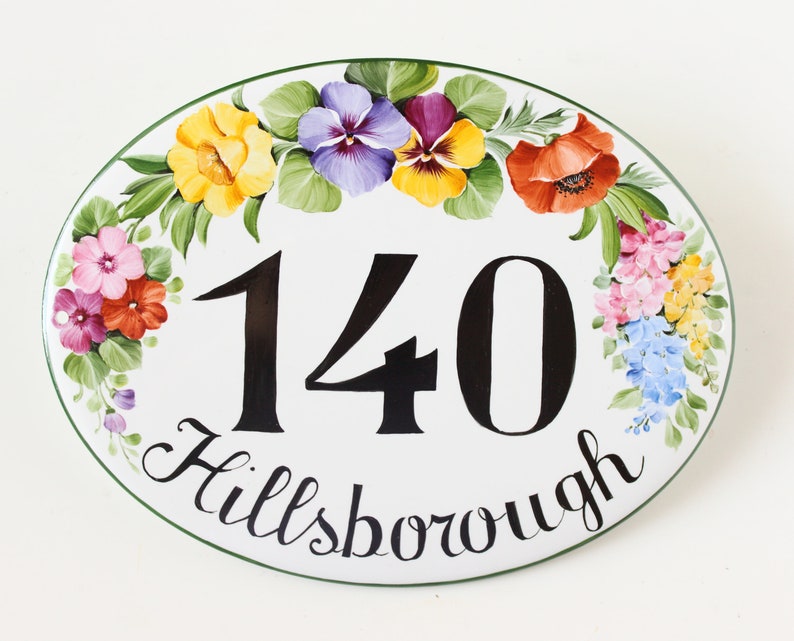 Flowers Custom House numbers address sign, Ceramic number tile for Outdoor, Address plaque welcome sign image 5