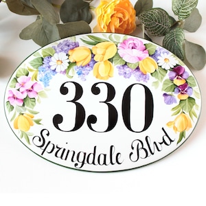 Personalized flowers House number sign, Address sign, Custom ceramic house number plaque, gift for new home