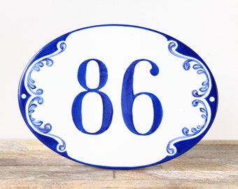 Oval custom House numbers Ceramic address plaque blue, Entryway door sign, House number sign, Address sign outdoor, Gift for the home