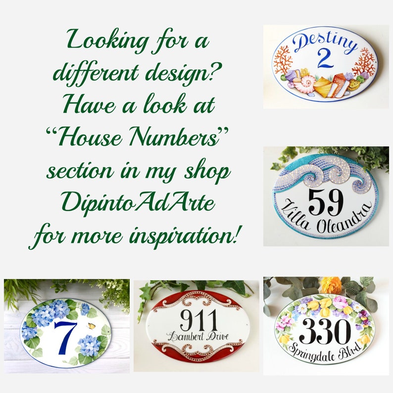 Flowers Custom House numbers address sign, Ceramic number tile for Outdoor, Address plaque welcome sign image 8