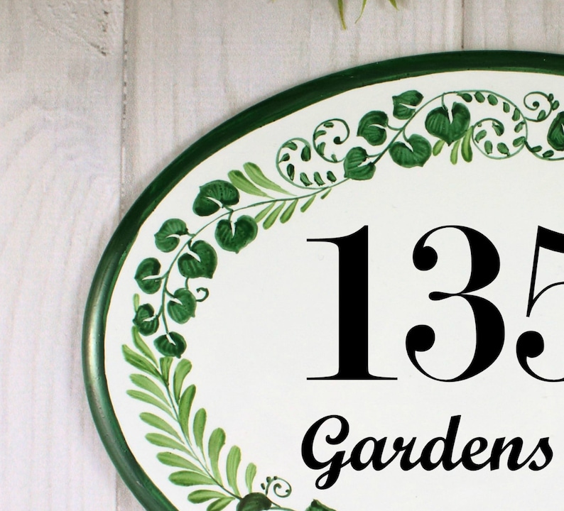 Ceramic Address Sign With Leaves Personalized House Numbers Etsy