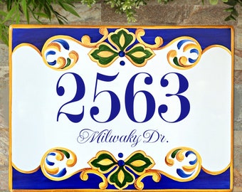 Custom tile house numbers ceramic address plaque, Spanish talavera address sign, Mediterranean decor