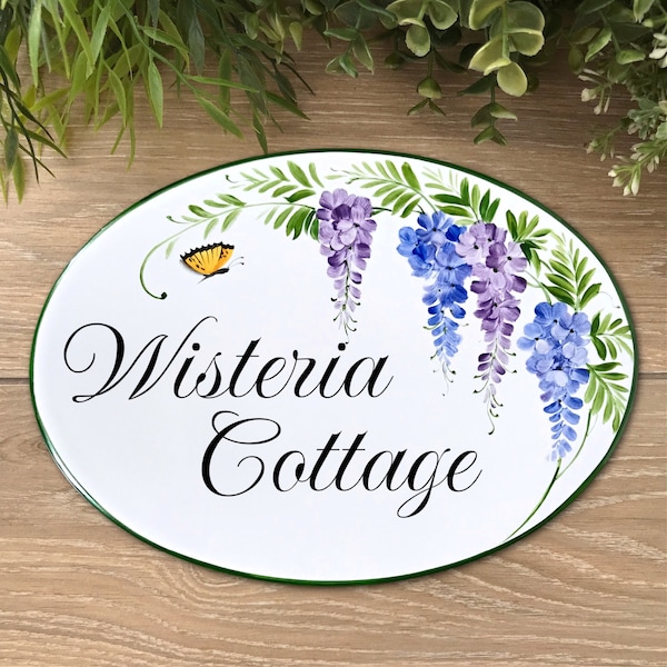 Panneau personnalisé pour nom de cottage Glycine Panneau pour porche de bienvenue Plaque d'adresse extérieure Panneau pour jardin