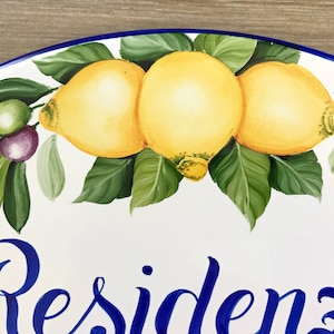 Custom outdoor sign with lemons and olives, Personalized house name sign Ceramic image 4