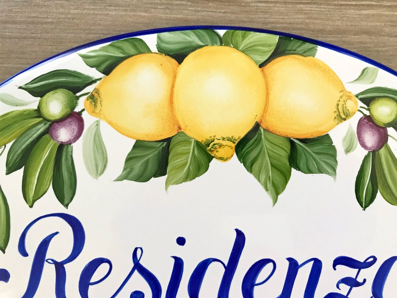 Custom outdoor sign with lemons and olives, Personalized house name sign Ceramic image 4