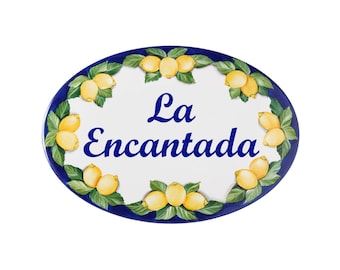 Personalized Lemon Name Sign for Outdoor, Villa Sign, Ceramic House Plaque