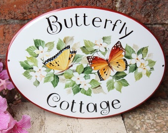 Personalized cottage name sign, Butterfly House, Address plaque for yard, Front porch sign, Custom house sign, Personalized garden sign