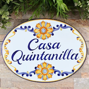 Targa ceramica personalizzata con nome di famiglia, stile mediterraneo, regalo per nuova casa