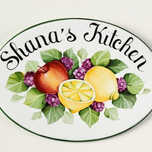 Ceramic kitchen sign with Apple lemons blackberries, Custom sign with name, Personalized gift for wife, kitchen signs image 3
