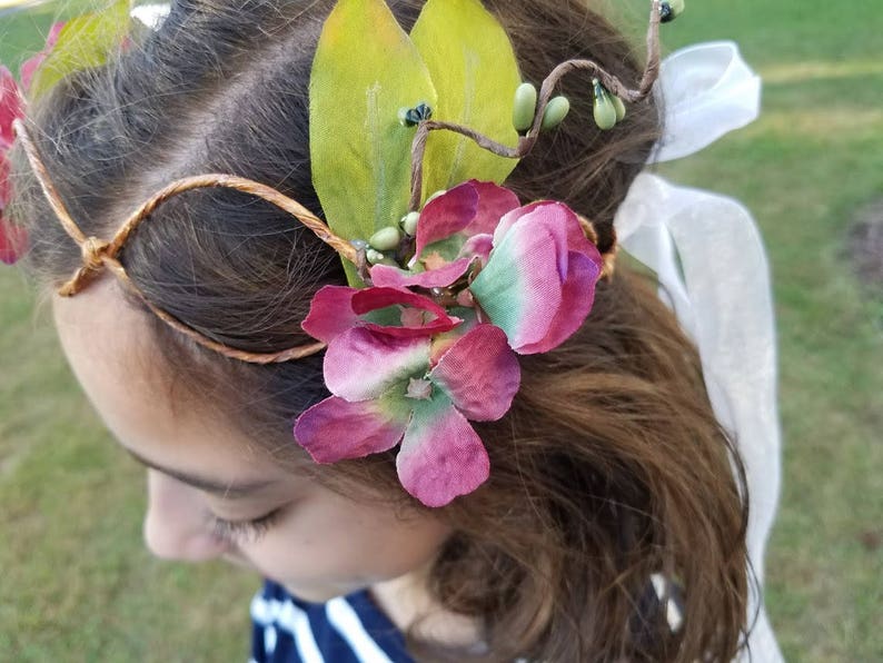 Dark Pink Hydrangeas Green Pip Berries Peony Flower princess party gifts for girls Woodland Fairy Crown- Philippa the Peony Fairy