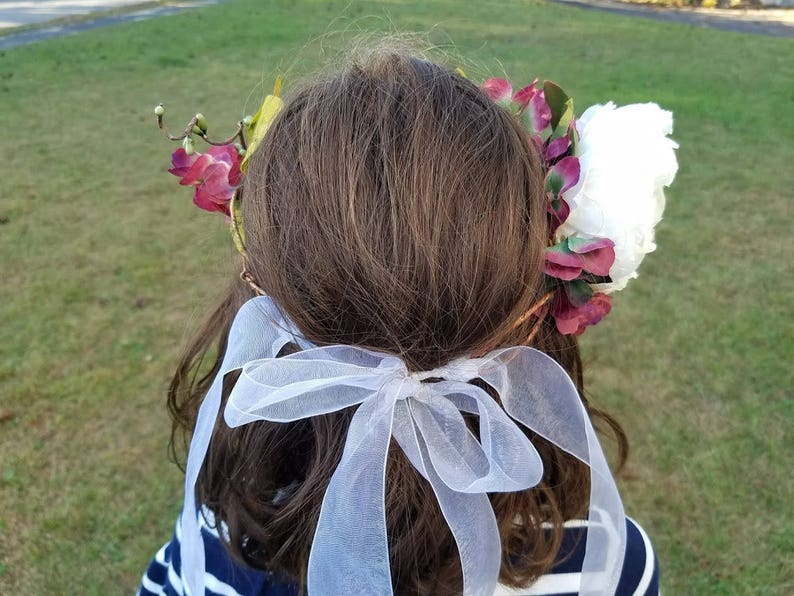Dark Pink Hydrangeas Green Pip Berries Peony Flower princess party gifts for girls Woodland Fairy Crown- Philippa the Peony Fairy