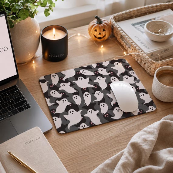 Halloween Mouse Pad | Ghost Design | Desk Decor, Office Accessory | Fall Decor