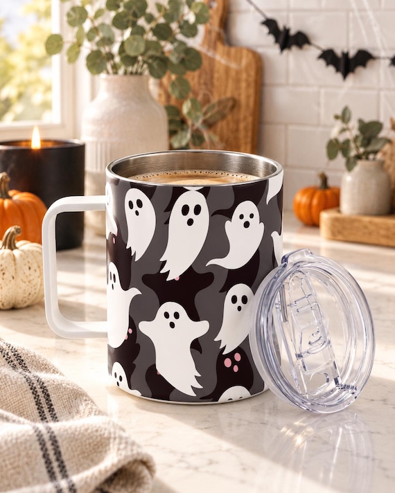 Ghost Halloween Travel Mug | Insulated Coffee Cup with Lid