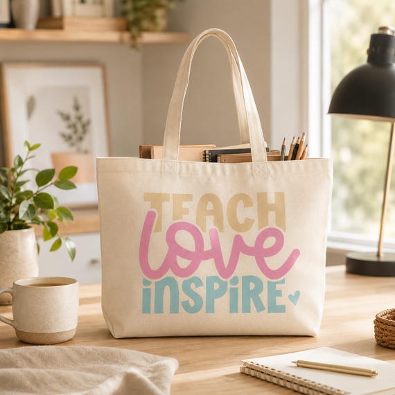 Teach Love Inspire Teacher Tote Bag | Cotton Canvas Classroom Bag