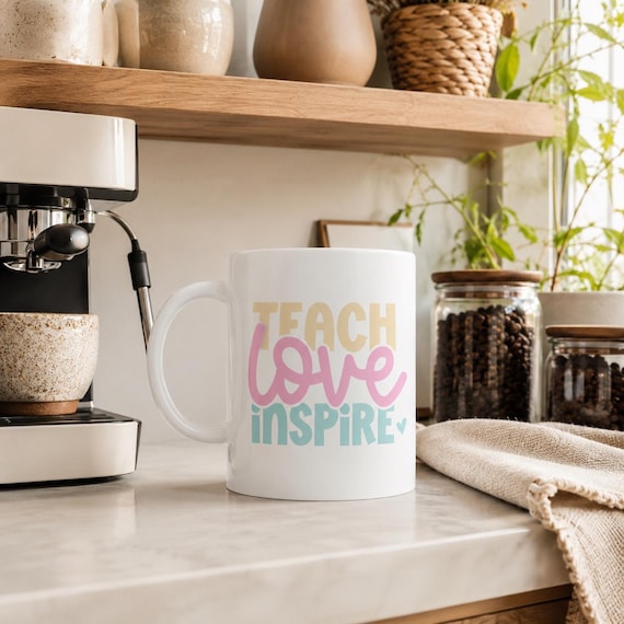 Teach Love Inspire Teacher Mug | Ceramic Coffee Cup, Classroom Appreciation Gift