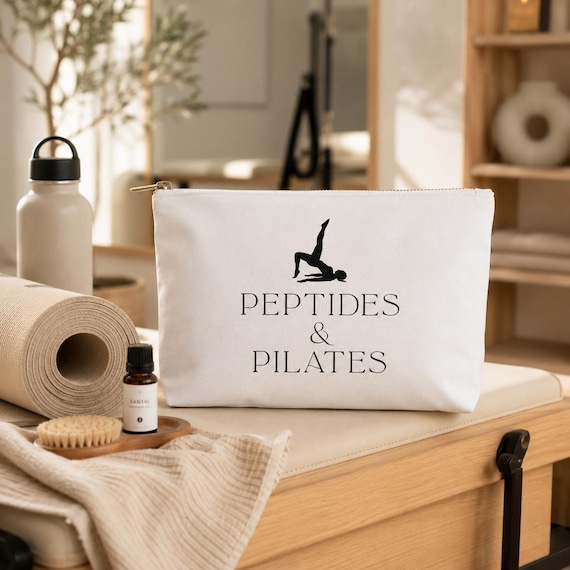 Peptides & Pilates Cosmetic Bag | Wellness Makeup Pouch | GLP-1 Travel Bag