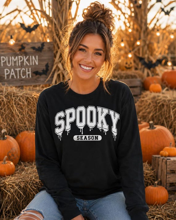 Spooky Season Long Sleeve Shirt | Halloween Pumpkin Patch Graphic Tee