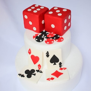 Casino cake topper 14pcs theme party centerpiece edible fondant Casino dice cards poker bachelorette  adult men ladies decorations