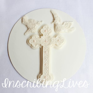 Christening cake topper 3pcs edible fondant baptism cake topper 3D large white cross cake topper dove cake topper first communion
